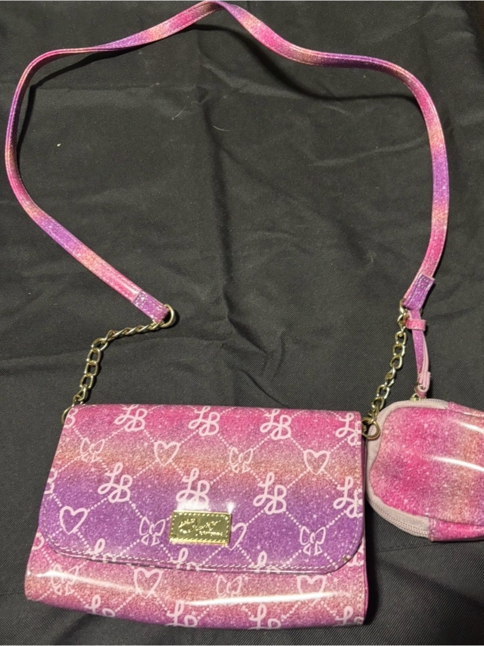 Pink & Purple Ombre Crossbody Bag with Coin Pouch - Branded Plaque Detail